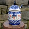 Honey Pot with Ceramic Stick Red and Blue Flower Pattern