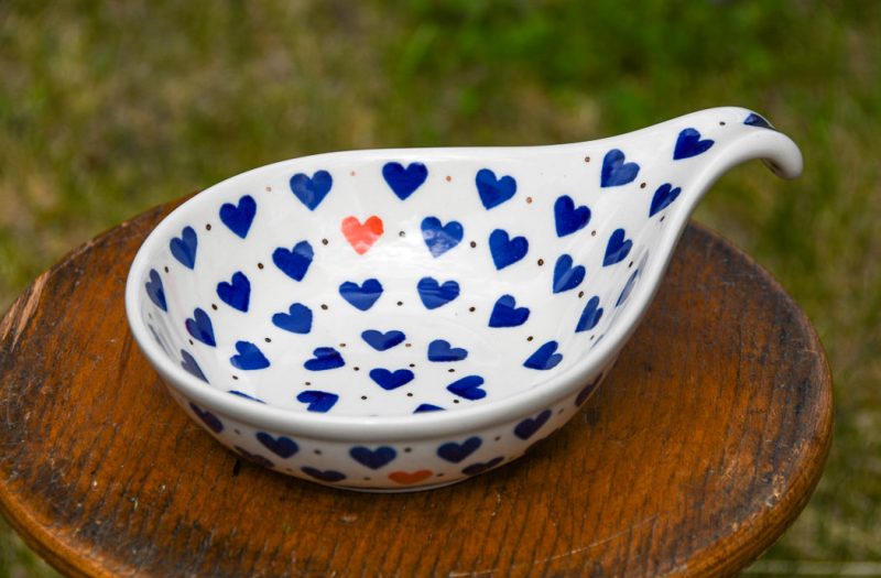 Polish Pottery Nibble Dish Small Hearts Pattern by Ceramika Artystyczna