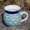 Polish Pottery Mug Blue Berry Leaf from Polkadot Lane UK