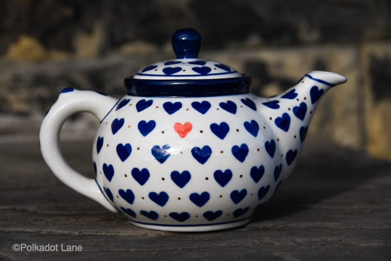 Small Teapot for One Person in Small Hearts Pattern from Polkadot Lane Polish Pottery
