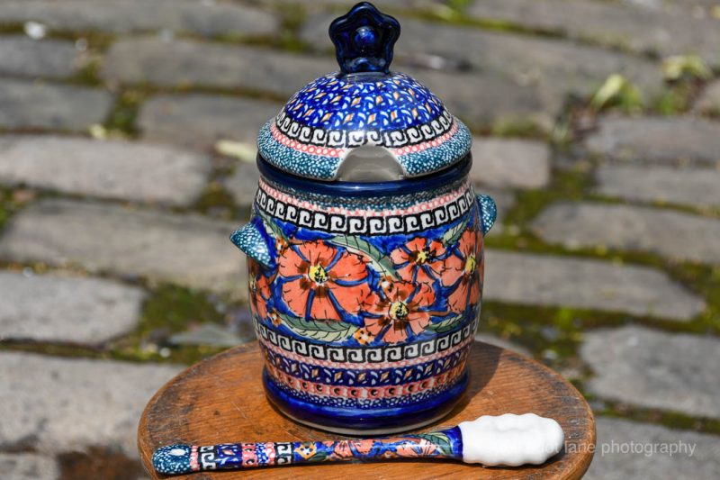 Polish Pottery Honey Pot with Honey Drizzler by Ceramika Zaklady