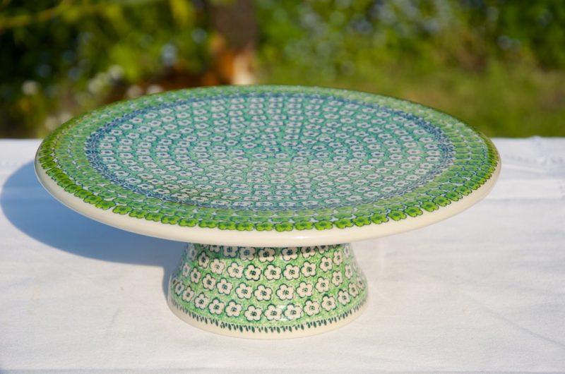 Polish Pottery Green Meadow Cake Stand