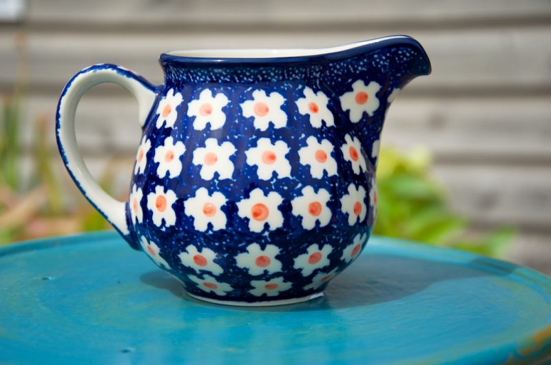 Polish Pottery Milk Jug Orange Flower Spot by Ceramika Artystyczna
