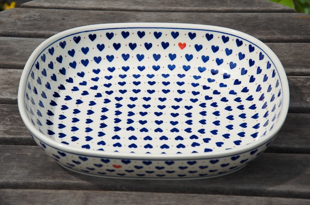 Polish Pottery Small Hearts Pattern Large Oven Dish