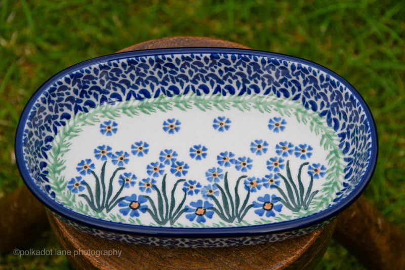 Forget Me Not Pattern Polish Pottery Small Serving Dish by Ceramika Artystyczna