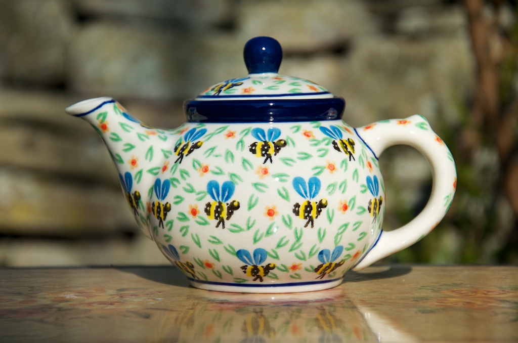 Polish Pottery Bee Pattern Small Teapot by Ceramika Artystyczna