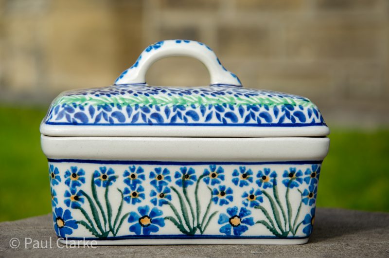 Forget Me Not Polish Pottery Butter Box from Polkadot Lane UK