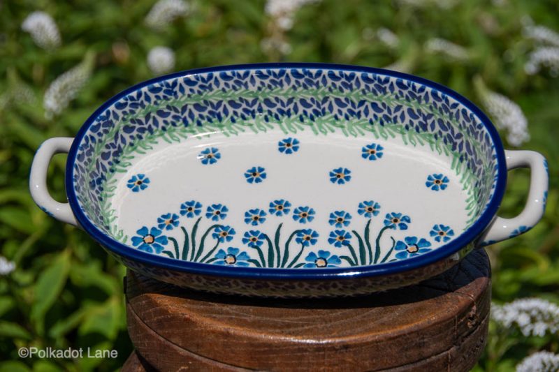 Polish Pottery Small Oval serving Dish with Handles from Polkadot Lane UK