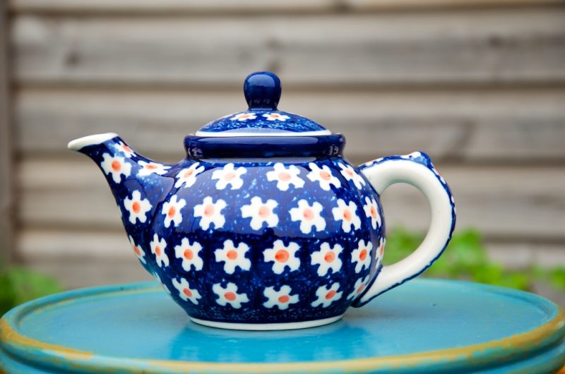 Polish Pottery Orange Flower Spot Small Teapot