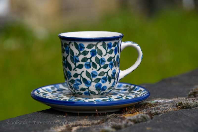 Blue Berry Leaf Espresso Cup and Saucer by Ceramika Artystyczna