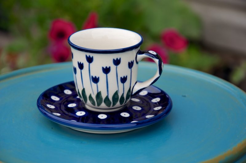 Polish Pottery Flower Spot Espresso Cup and Saucer