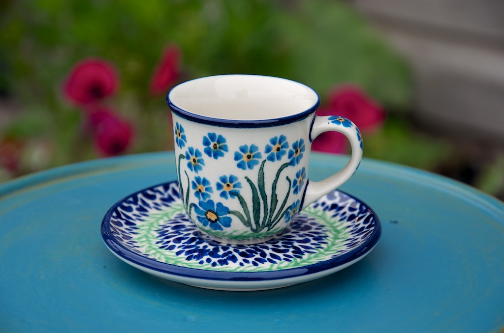 Polish Pottery Me Not Espresso Cup and Saucer by Artystyczna