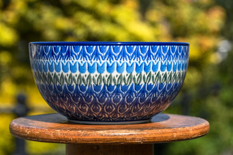Polish Pottery Blue Tulip Large Cereal Bowl by Ceramika Artystyczna