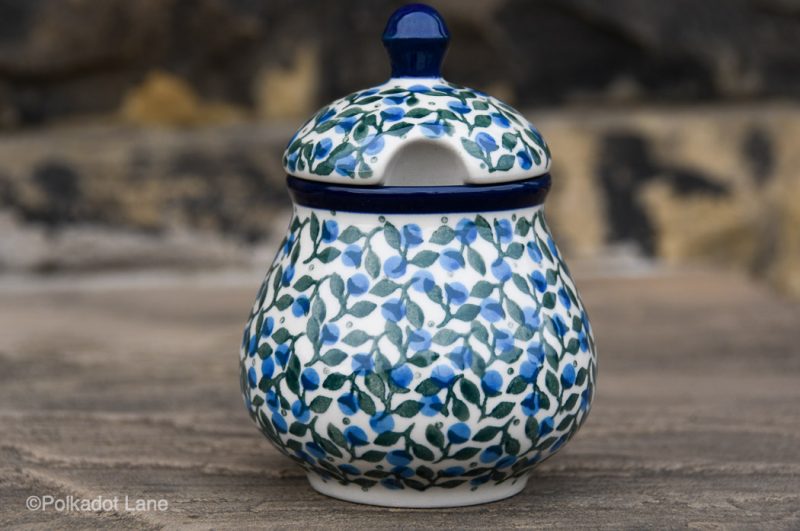 Blue Berry Leaf Sugar Bowl from Polkadot lane Polish Pottery