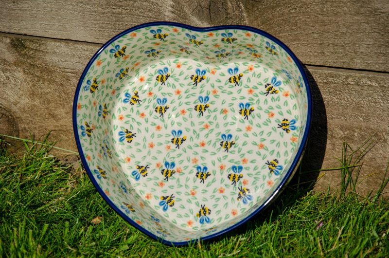 Polish Pottery Bee pattern Heart Shaped Dish from Polkadot Lane UK