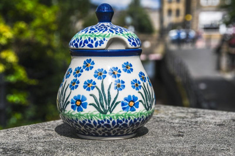 Polish Pottery Forget Me Not Sugar Bowl by Ceramika Artystyczna