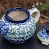 Polish Pottery Forget Me Not Teapot with Lid Lock from Polkadot Lane UK