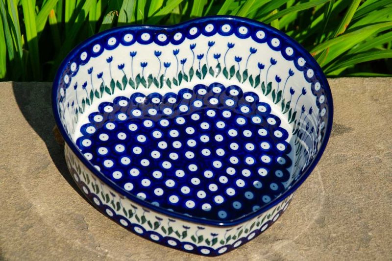 Polish Pottery Large Heart Dish Tulip Spot by Ceramika Artystyczna