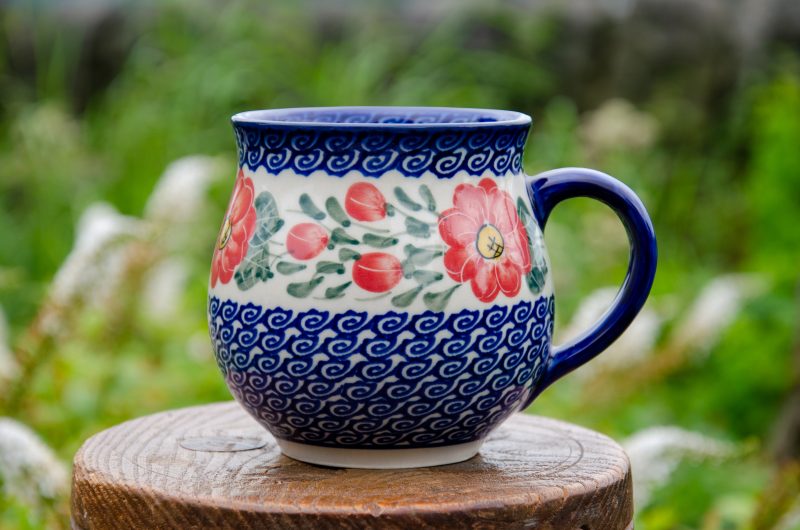 Red Flower Swirl Large Mug by Ceramika Andy Polish Pottery