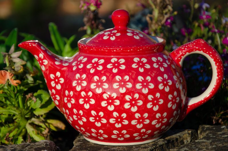 Polish Pottery White Flower on Red Teapot for 2.