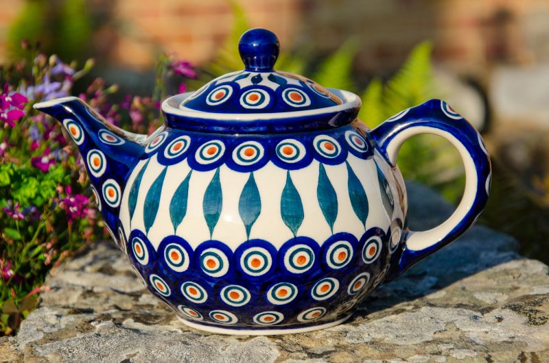 Polish Pottery Peacock Leaf Teapot by Ceramika Manufaktura