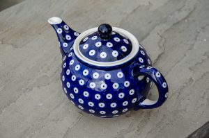 Polish Pottery Dark Blue Spotty Teapot from Polkadot Lane