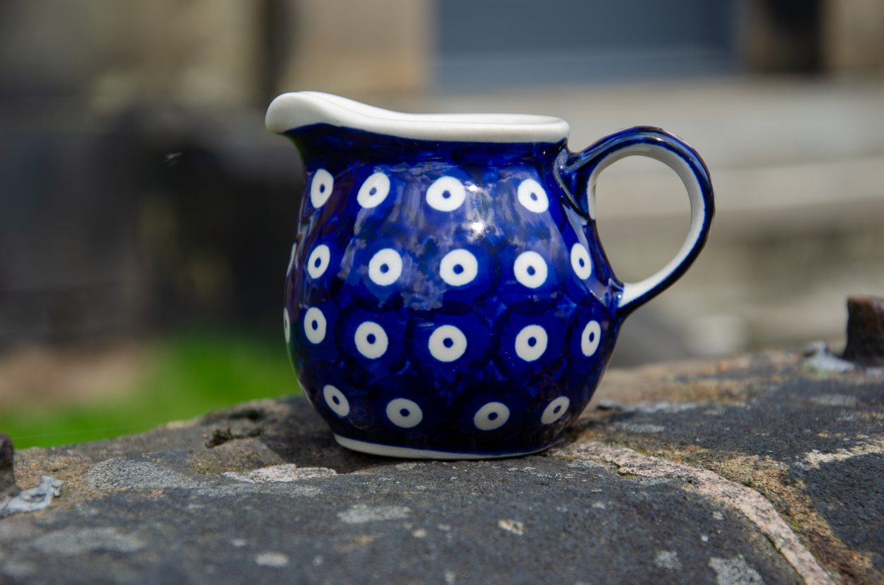 Polish Pottery Blue Spotty Small Milk Jug by Ceramika Manufaktura