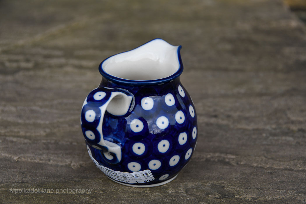 Blue Spotty Small Milk Jug from Polkadot Lane Polish Pottery shop