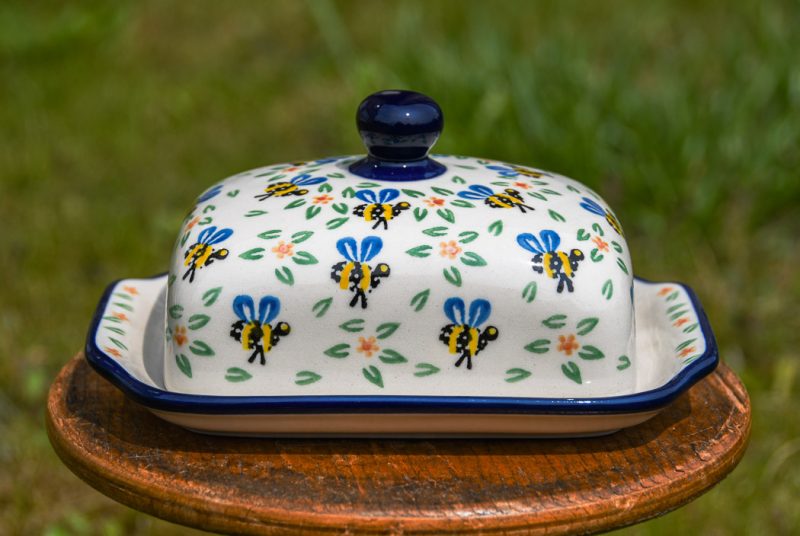 Polish Pottery Bee pattern Butter Dish