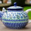 Polish Pottery Forget Me Not Pattern Large Teapot for 4 or more people.