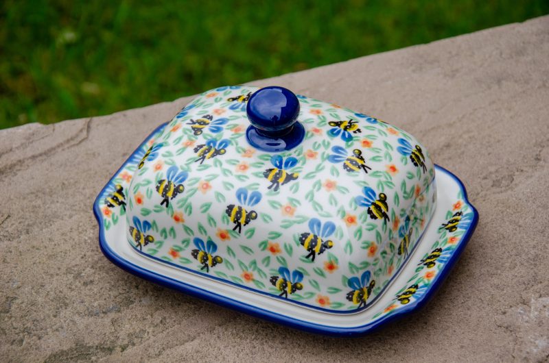 Polish Pottery Bee pattern Butter Dish by Ceramika Artystyczna