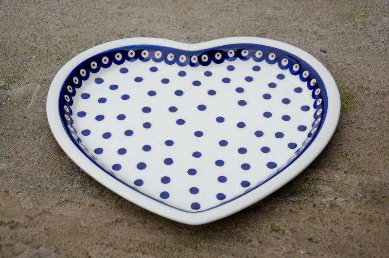 Heart Plate Light Spot Blue Rim From Polkadot Lane UK