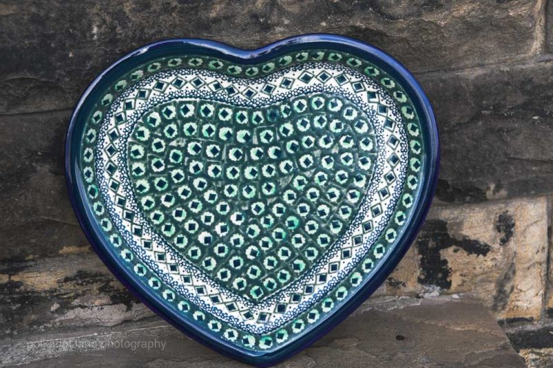 Polish Pottery Green Diamond Heart Shaped Plate from Polkadot Lane UK