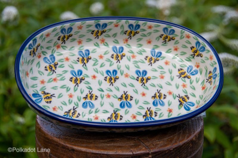 Bee Pattern Small Oval Serving Dish by Ceramika Artystyczna