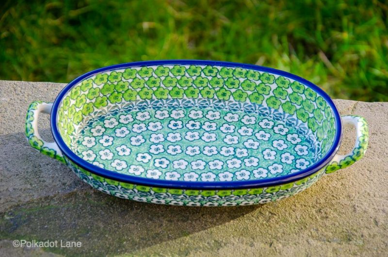 Polish Pottery Green Meadow Small serving Dish with Handles Ceramika Artystyczna