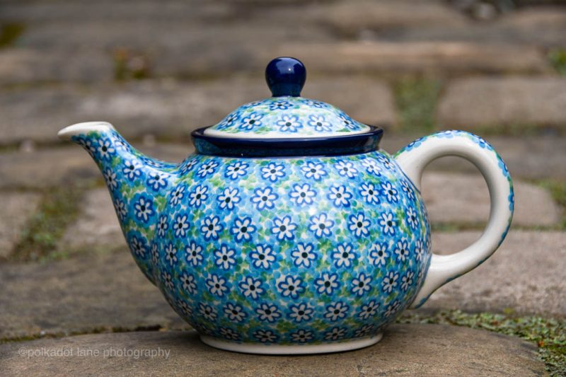 Turquoise Daisy Teapot for Two by Ceramika Artystyczna Polish Pottery