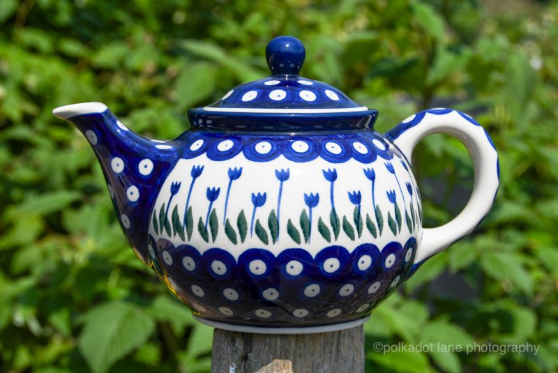 Polish Pottery Teapot for Two Tulip Spot pattern by Ceramika Artystyczna