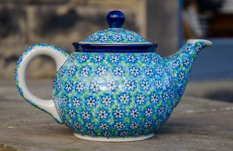 Polish Pottery Turquoise Daisy Teapot for Two by Ceramika Artystyczna