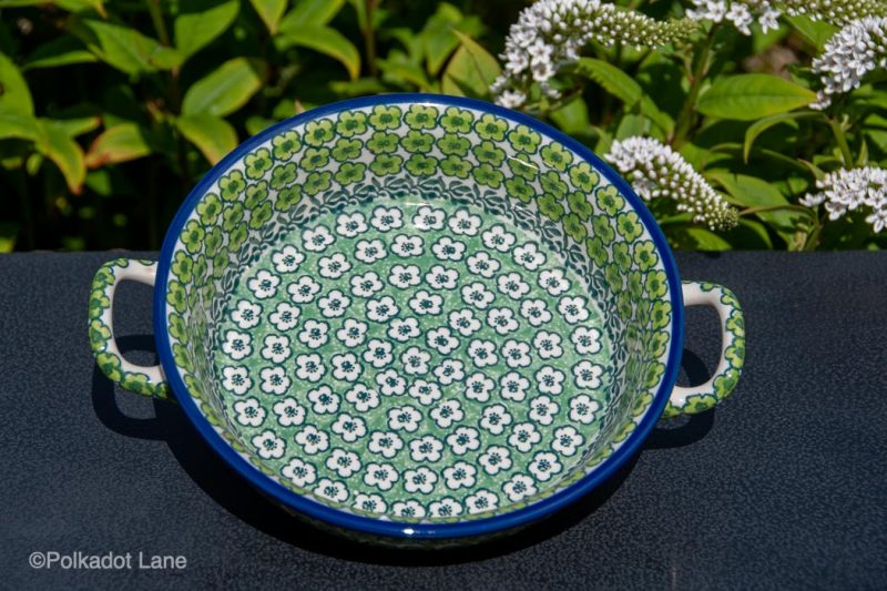 Polish Pottery Small Round Dish Green Meadow Pattern by Ceramika Artystyczna