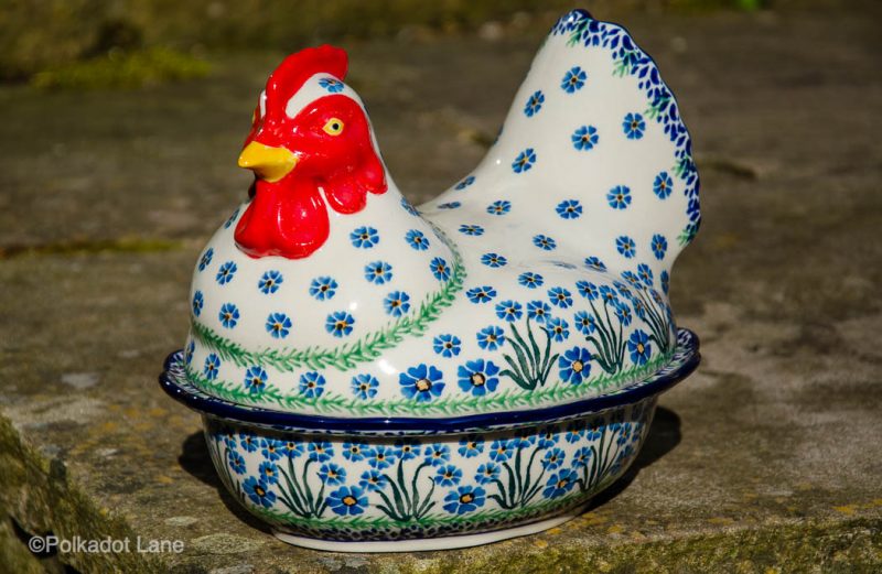 Forget Me Not Hen Egg Container by Ceramika Artystyczna