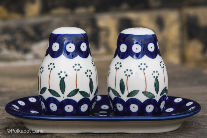 Polish pottery Salt and Pepper Cruet Set Daisy Spot by Ceramika Artystyczna