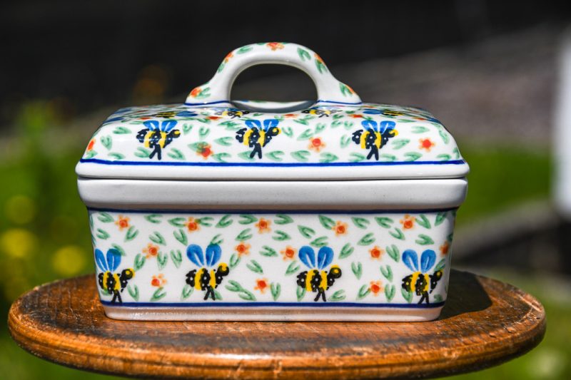 Polish Pottery Bee Pattern Butter Box by Ceramika Artystyczna