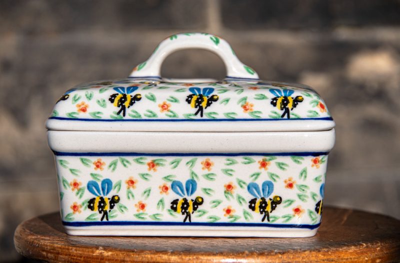Polish pottery Bee pattern Butter Box by Ceramika Artystyczna