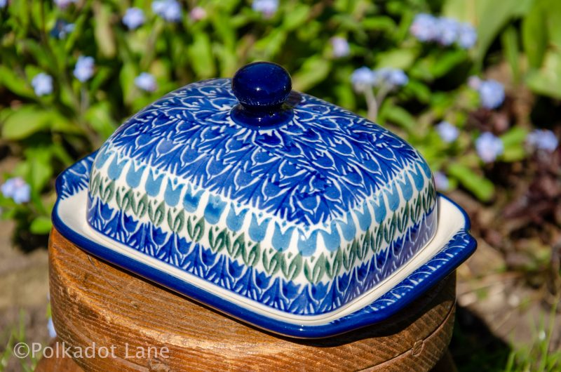 Polish Pottery Blue Tulip Butter Dish by Ceramika Artystyczna from Polkadot Lane UK