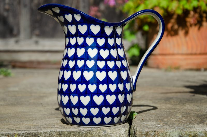 Polish Pottery Hearts Pattern Large Spout Jug from Polkadot Lane UK