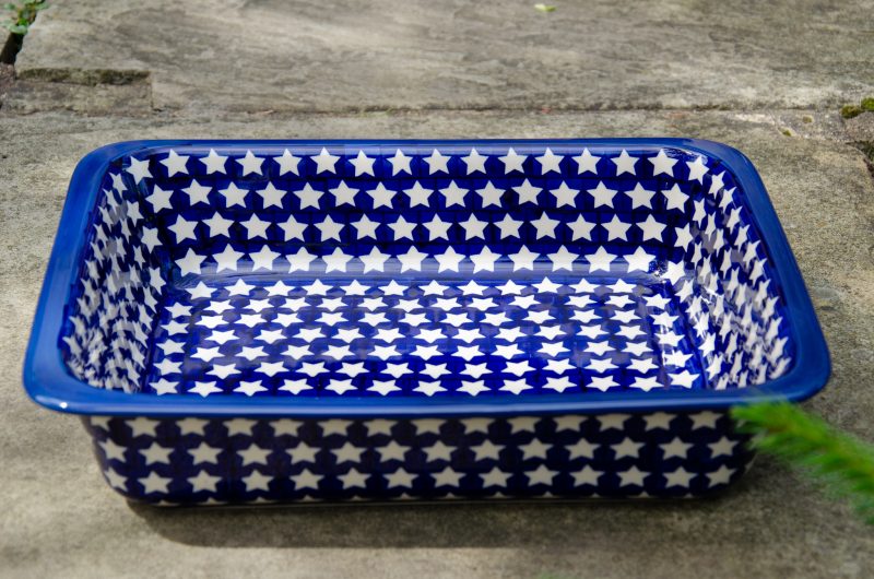 Polish Pottery White Star Pattern Large Oven Dish from Polkadot Lane UK