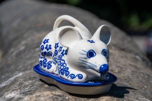 Blue Flower Swirl Cheese Cover by Ceramika Andy Polish Pottery