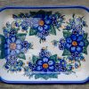 Blue Flower Garden Unikat Polish Pottery Shallow Oven Dish From Polkadot Lane UK