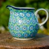Turquoise Daisy Small Milk Jug by Ceramika Artystyczna Polish Pottery. From Polkadot Lane