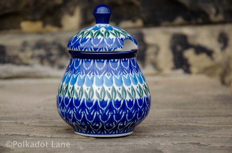 Polish Pottery Blue Tulip Sugar Bowl from Polkadot Lane UK